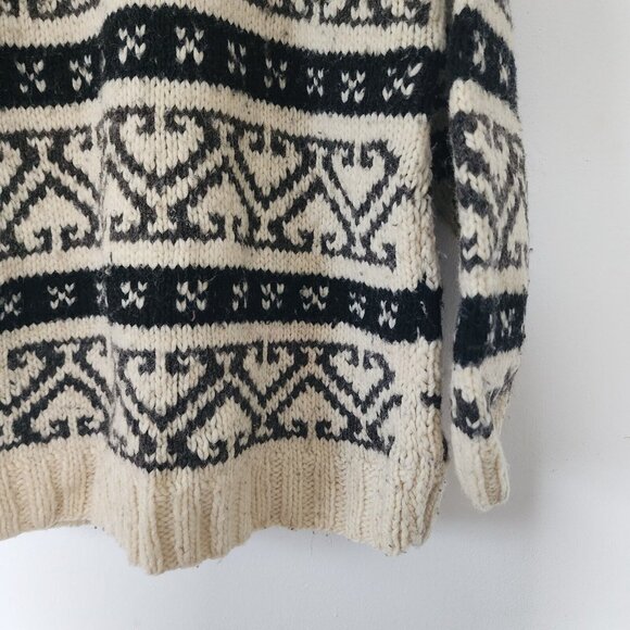 Womens Vintage Hand Made In Ecuador Sweater Handknit Geometric Ivory L/XL - Picture 6 of 6